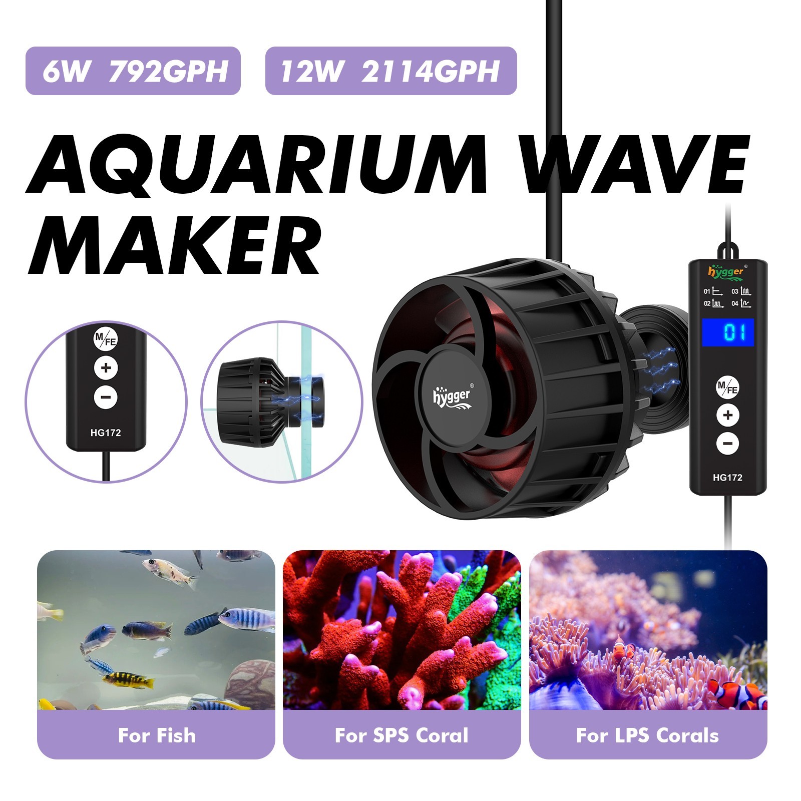 hygger Mini Aquarium Wave Maker, Fish Tank Powerhead Submersible Water Pump