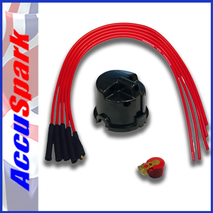 Ford Anglia 25D ,Distributor side cap  AccuSpark Red Rotor Arm and HT leads
