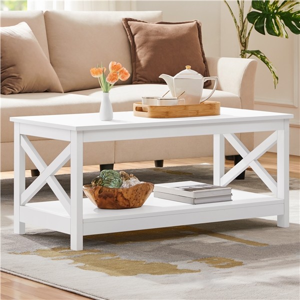 Wood X Design Coffee Table w/Storage Shelf for Living Room,Home Accent Furniture