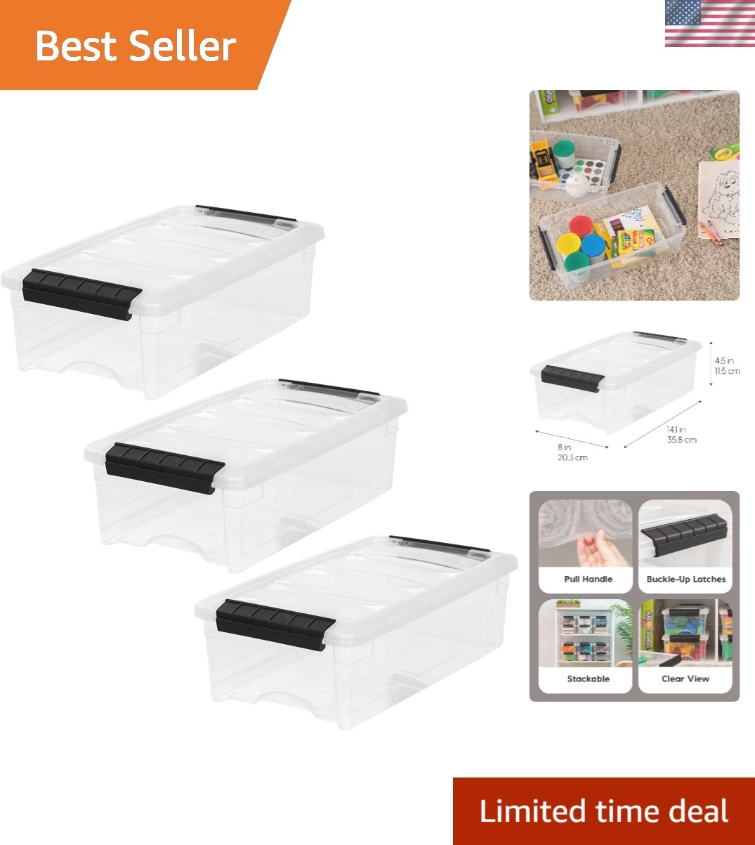Effortless Organization with 6 Quart Transparent Stackable Storage Bins - 3 Pack