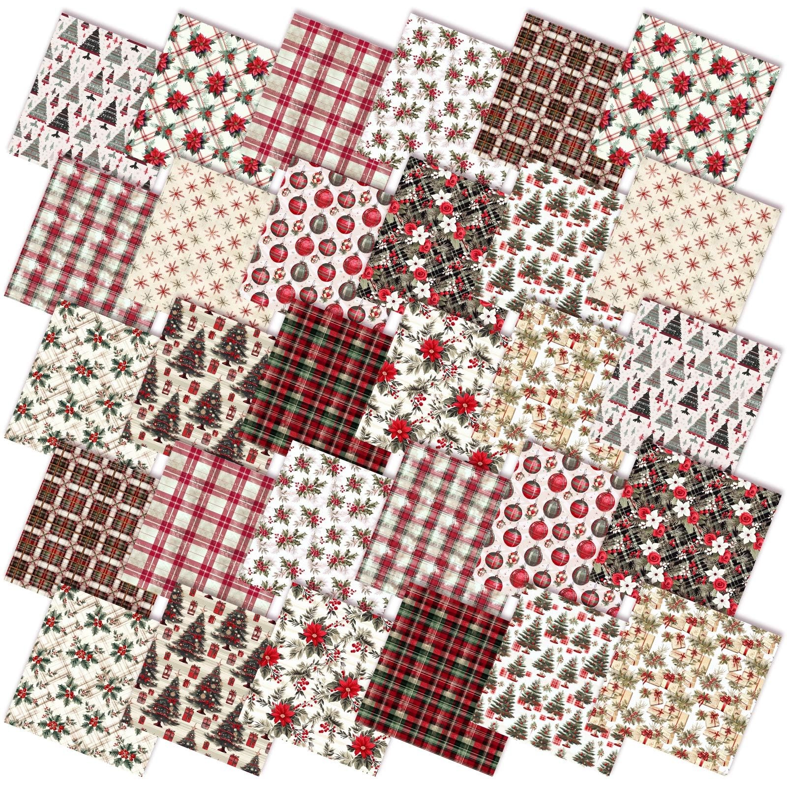 FuWeave 60pc 10x10in Vintage Poinsettia Christmas Fabric Quilt Patchwork Craft
