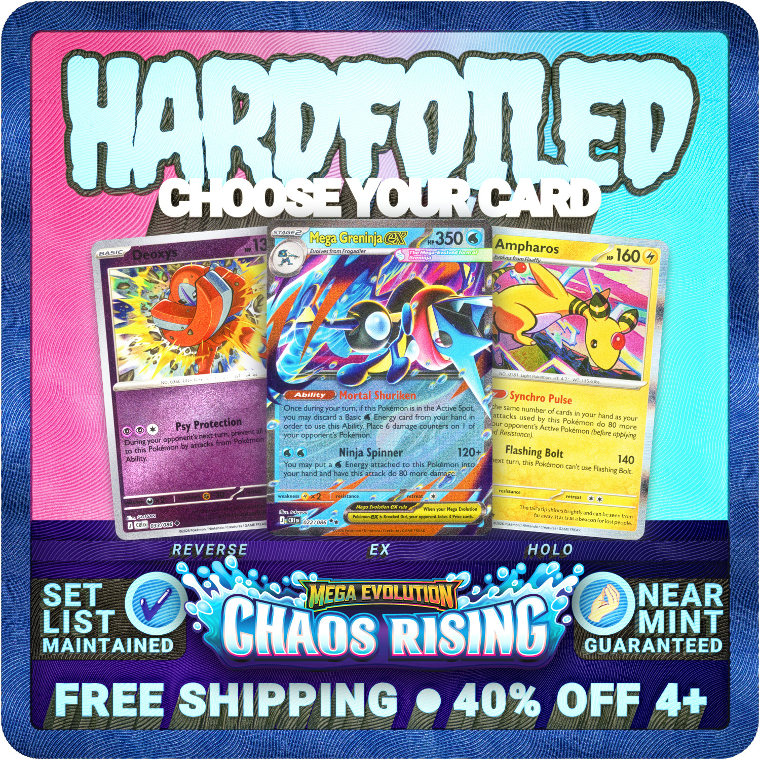 Pokémon Chaos Rising: Choose Your Card! REVERSE/HOLO/EX NM