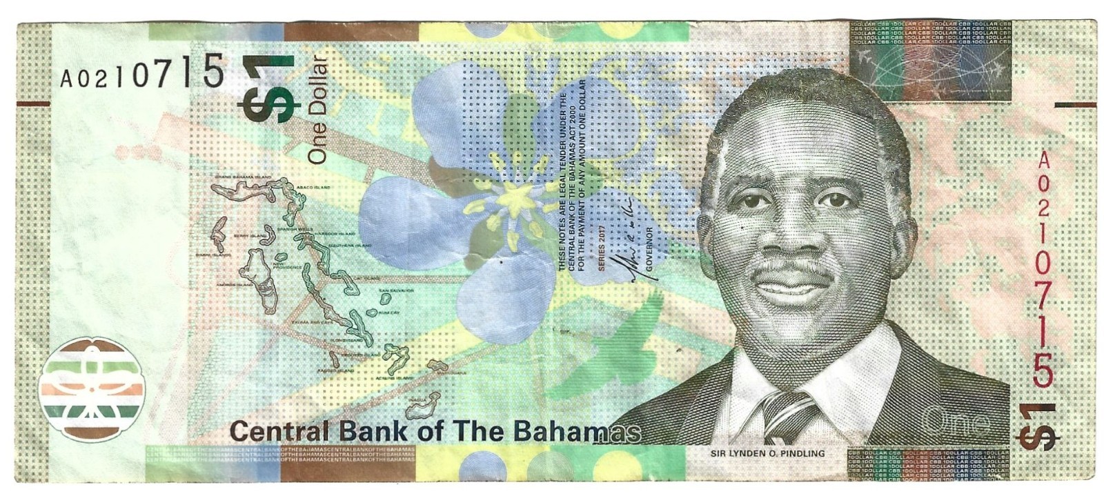 2017 BAHAMAS One 1 Dollar Polymer  - Lignum Vitae Flower