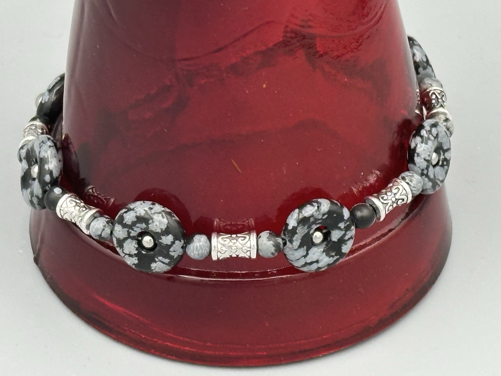 8.5 Inch Snowflake Obsidian Toggle Bracelet