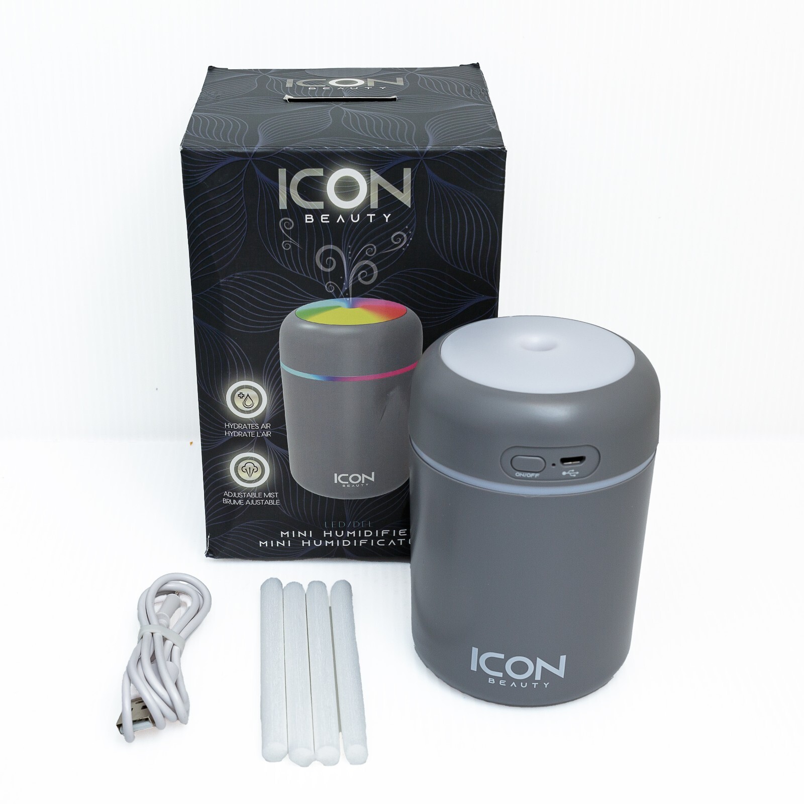 Icon Beauty LED Mini Humidifier, Adjustable Mist, USB Charge, New In Box