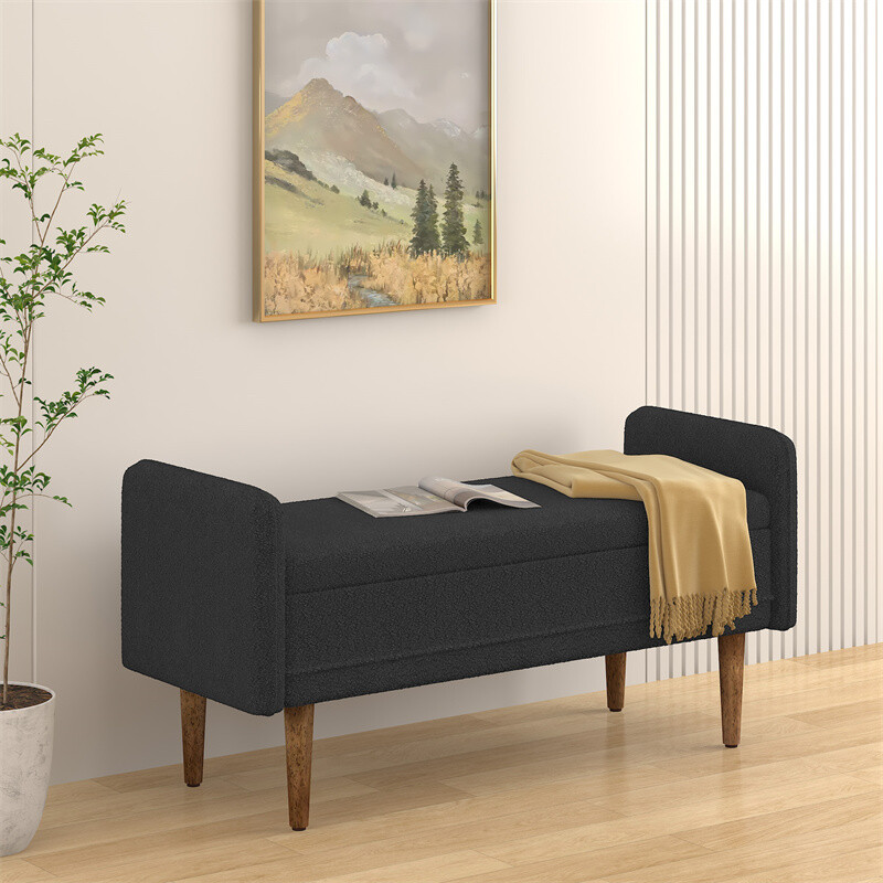 46in Modern Teddy Velvet Storage Stool with Storage for Apartments,Living Rooms