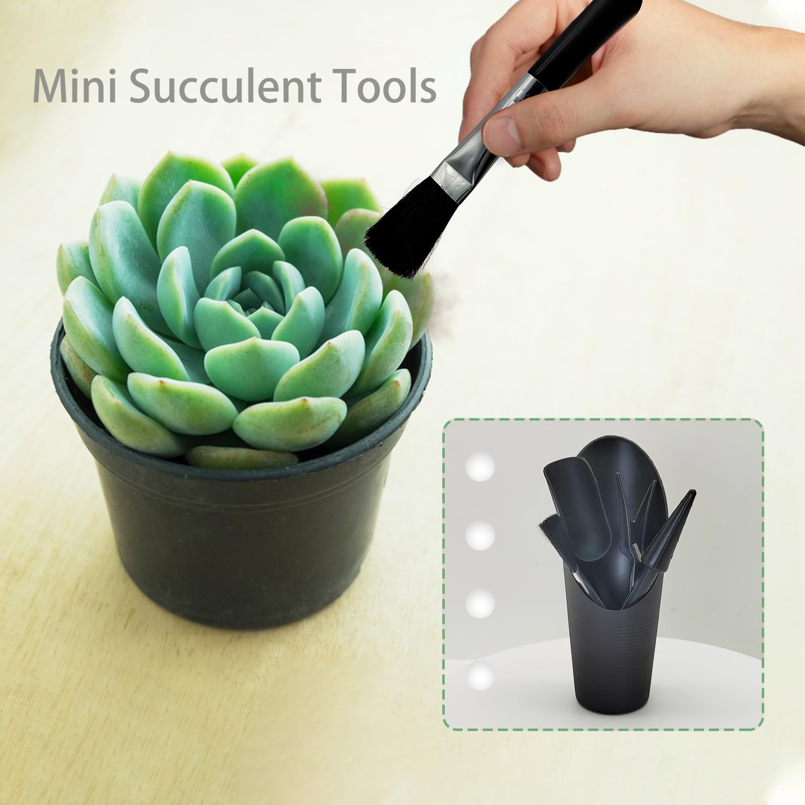 LuckyOpt Mini Succulent Tools, 5Pc Planting Tools Kit Black/Pink