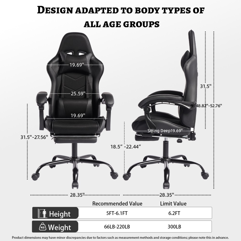 Gaming Chair with Massage,Ergonomic PC Computer Chair with Footrest Comfortable