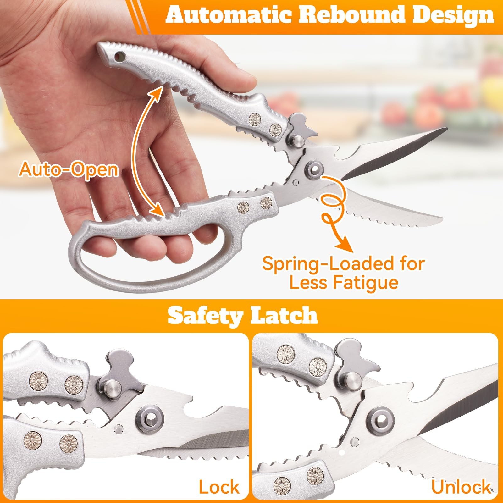 Heavy Duty Kitchen Scissors, Poultry Shears Meat, Chicken, Bone, Turkey, Fish.