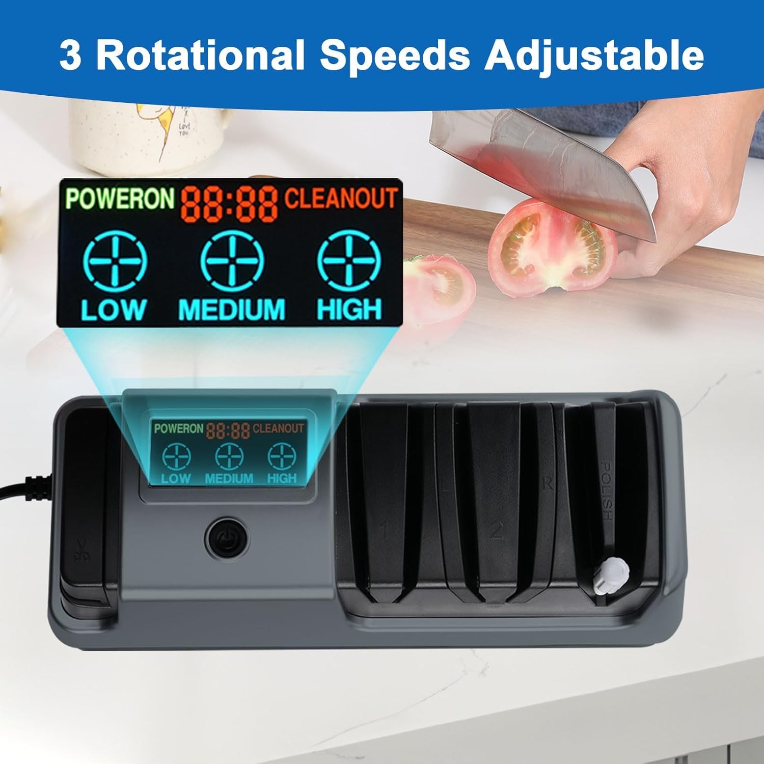 5 in 1 Electric Knife Sharpener-3 Rotational Speed Adjustable Knife Sharpener US