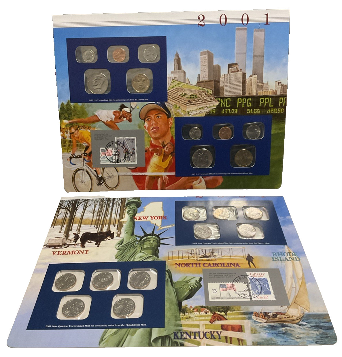 2001 P/D Uncirculated Mint Set Postal Commemorative Society Coin & Stamps