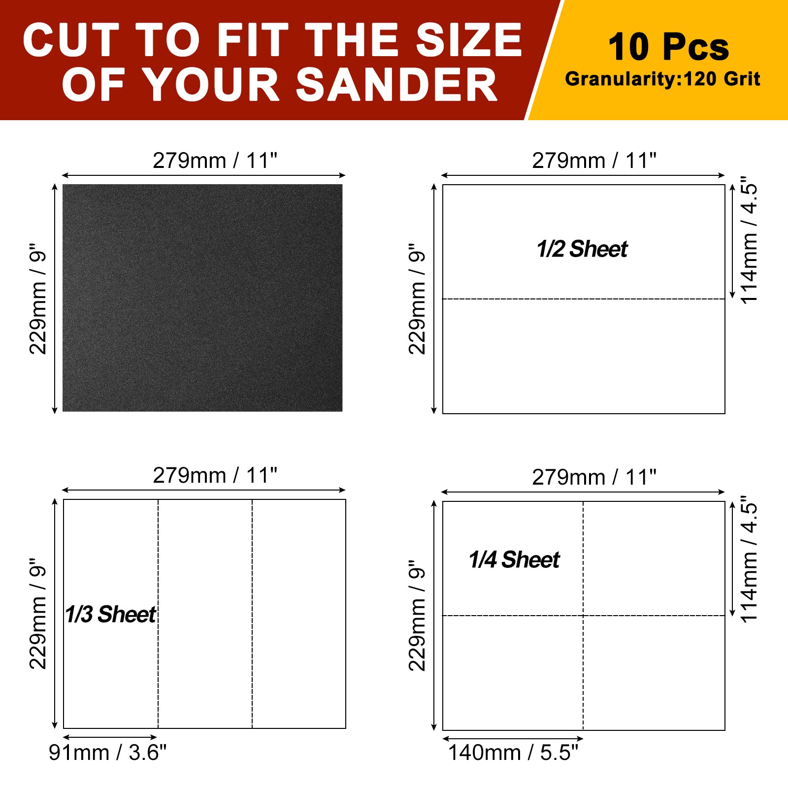 Sandpapers (9" x 11"/229mm x 279mm) 10 Sheet, 120 Grit Wet Dry Sand Paper