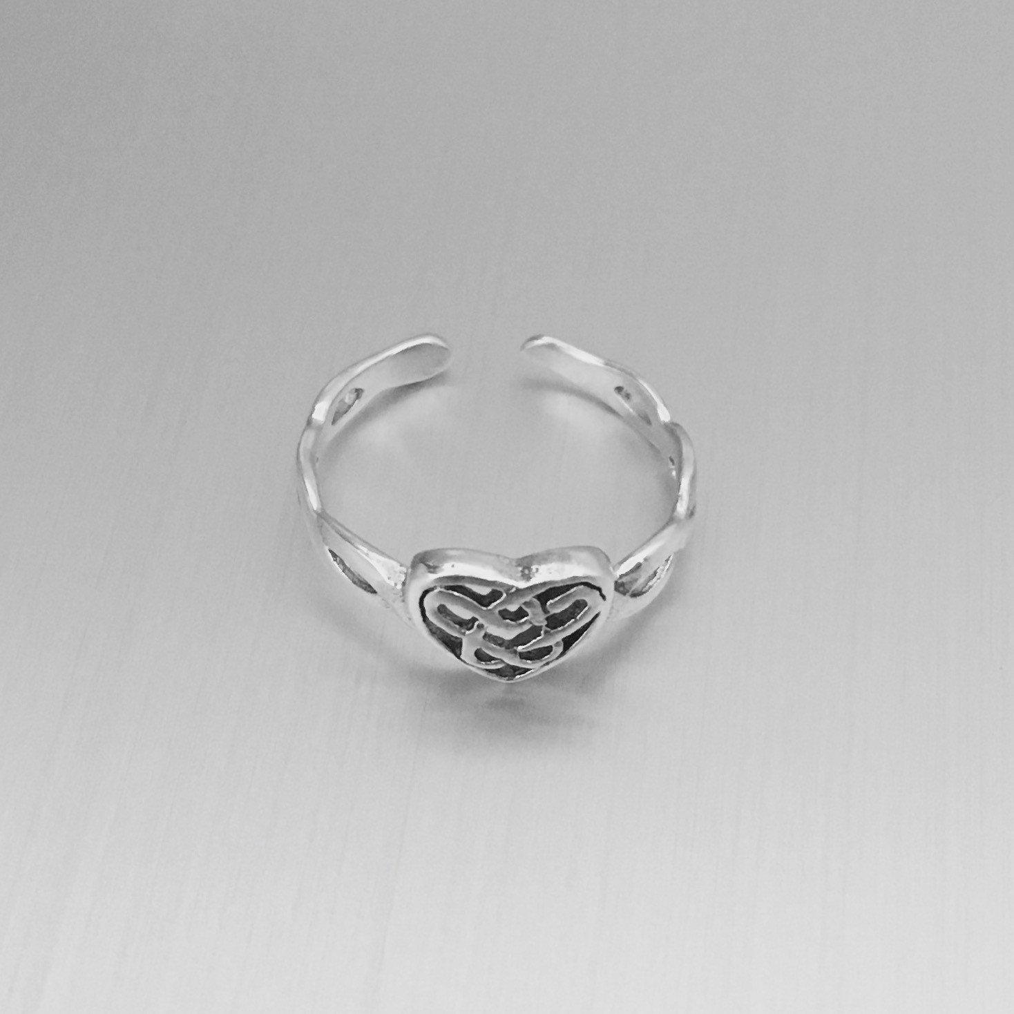 Sterling Silver Adjustable Celtic Heart Toe Ring, Silver Ring, Heart Ring