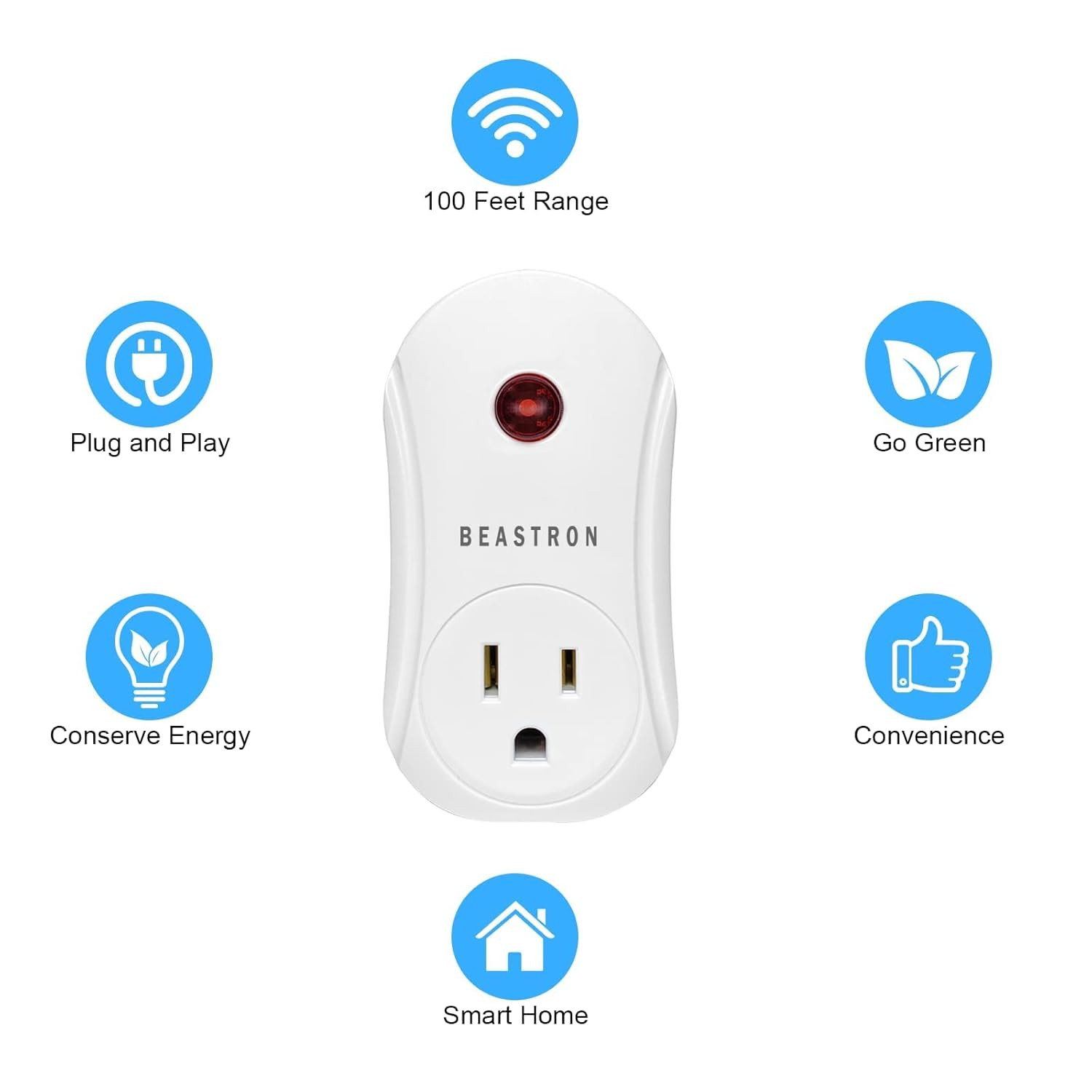 White Remote Controlled Outlet Wireless On Off Switch 100FT RF Range 1 Pack
