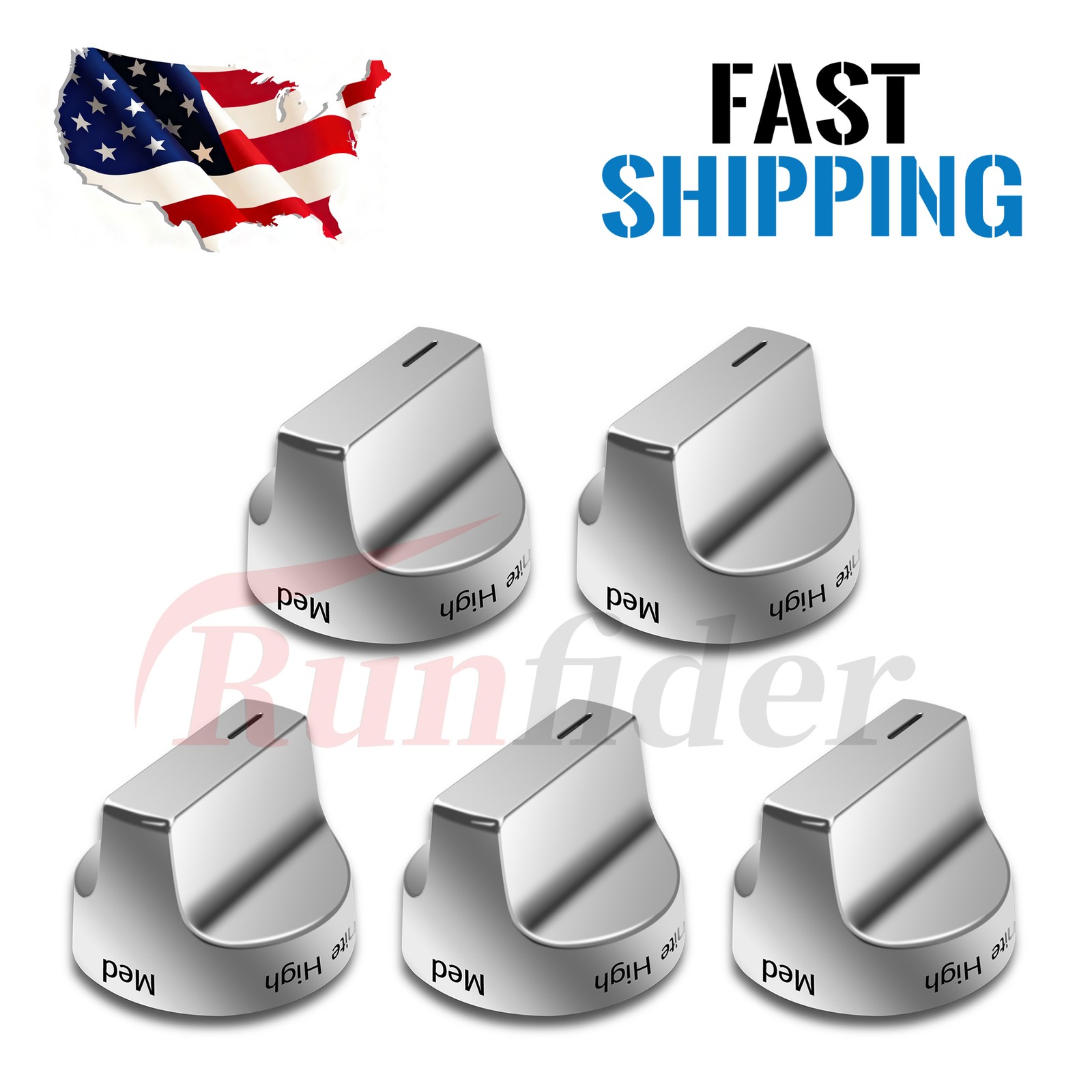 5‑Pack Oven Knobs for Whirlpool Gas Ranges – Repl. W11122880, Stainless & ABS