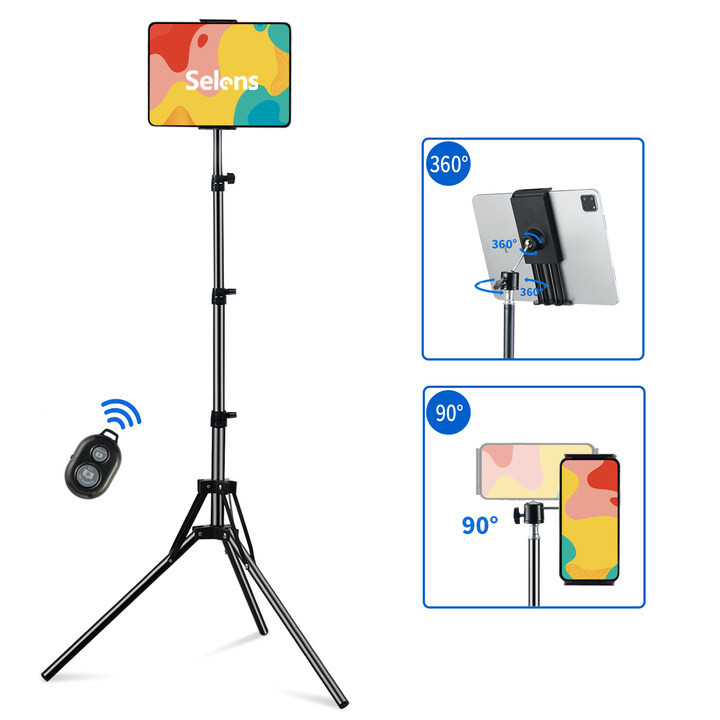63" Tablet Tripod Stand Phone Holder Floor Mount Adjustable For 4"-11" ipad Bed