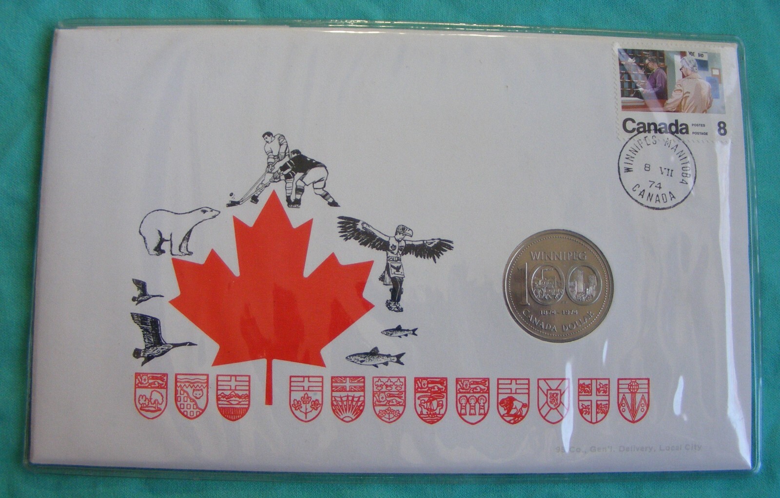 1974 Canada First Day of Issue w/Winnipeg Dollar Coin