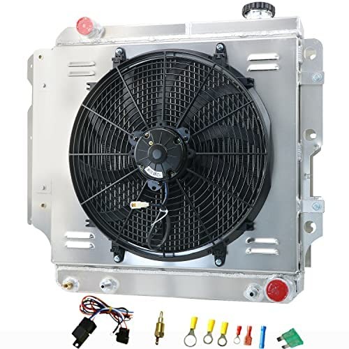 3-Row Aluminum Radiator Jeep Wrangler TJ YJ 87-06 Chevy V8 Swap Fan Shroud Relay