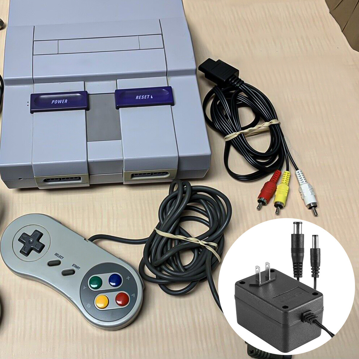 AV RCA Audio+AC Cable Power Supply Adapter Cord For Super Nintendo SNES Game Set