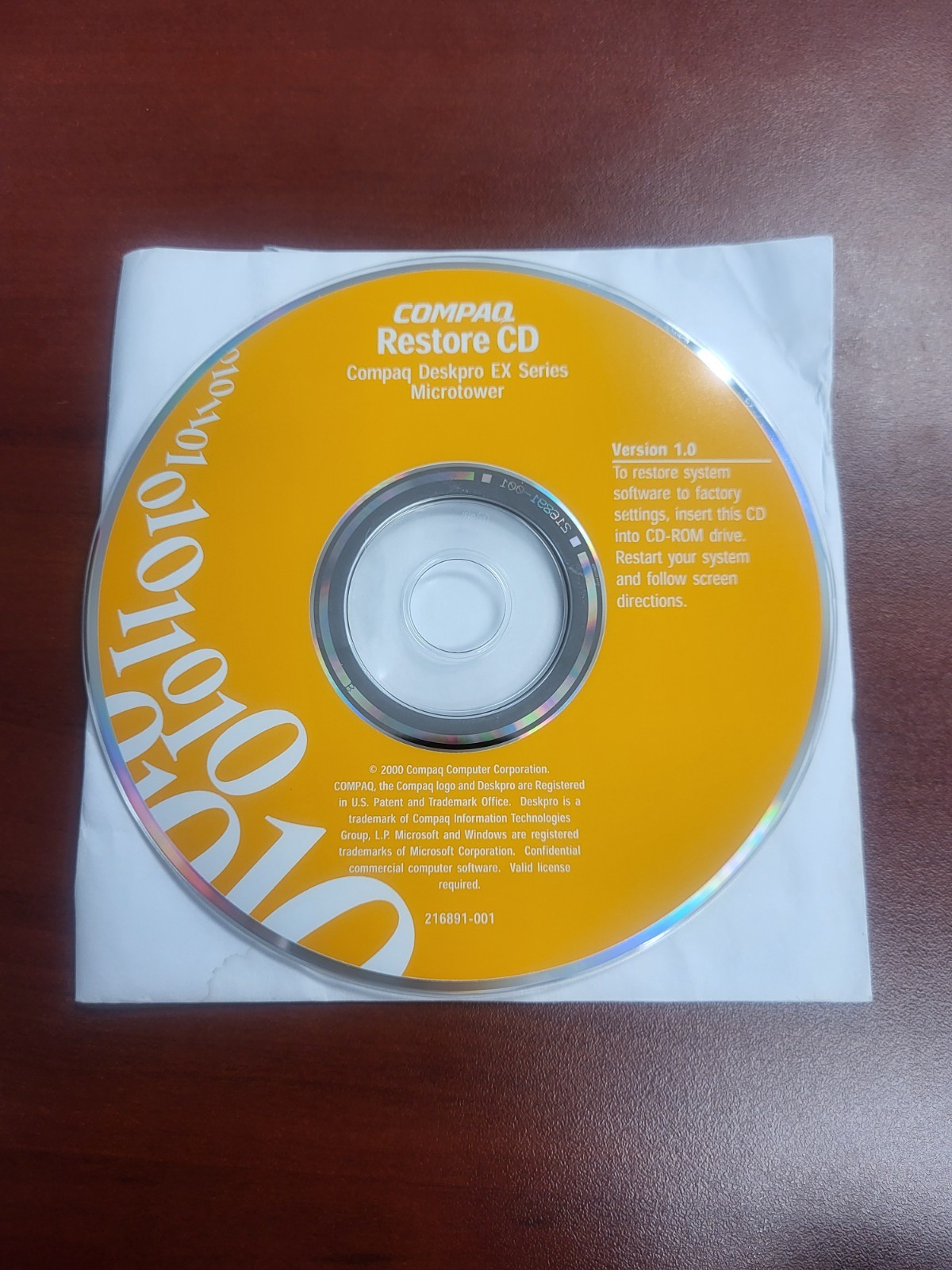 Restore CD for Compaq Deskpro EX Series Microtower Version 1.0