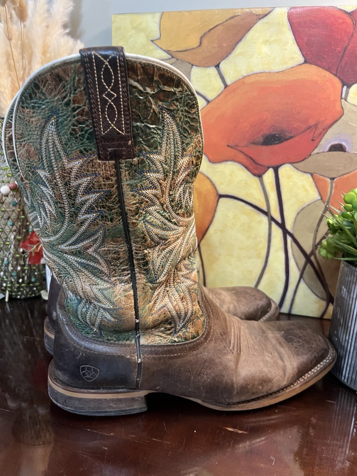 Ariat Men's Cowhand Western Boots Brown Tobacco Moss Green Sz 12 EE 10029752