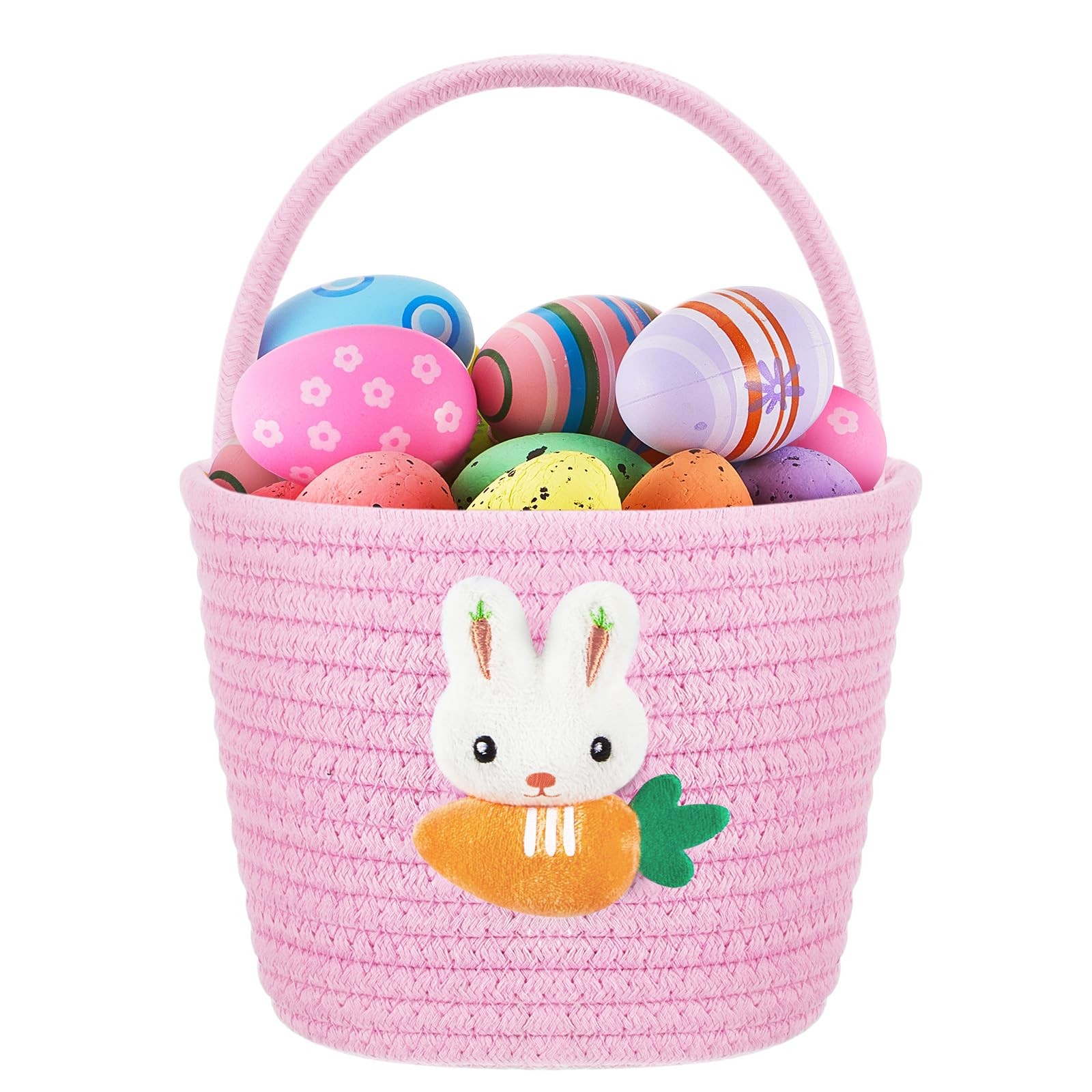 1 Pcs Empty Easter Basket for Eggs Hunt Small Bunny Basket with Handle Soft C...
