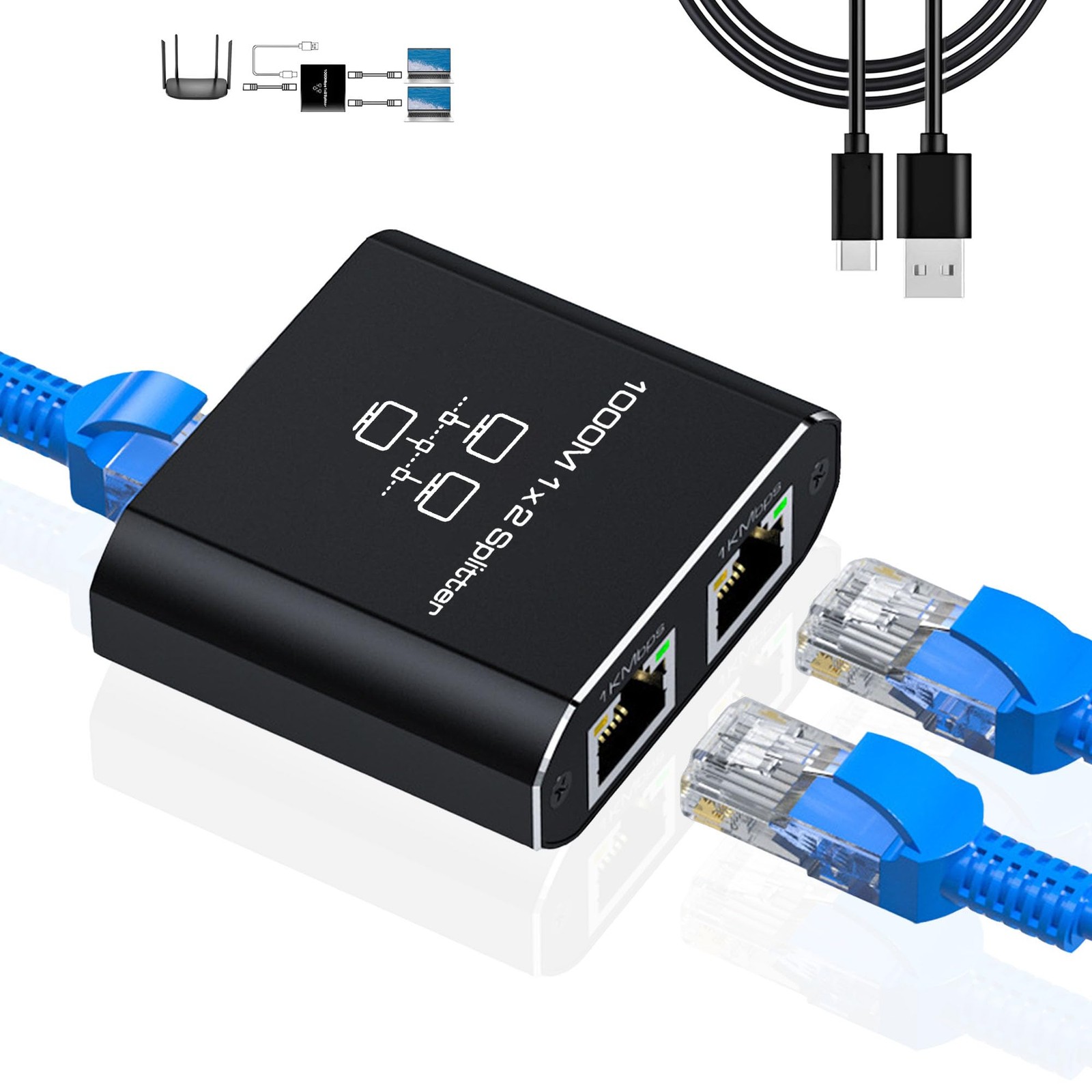 LIEZHUA Gigabit Ethernet Splitter 1 to 2 - 1 2, Black