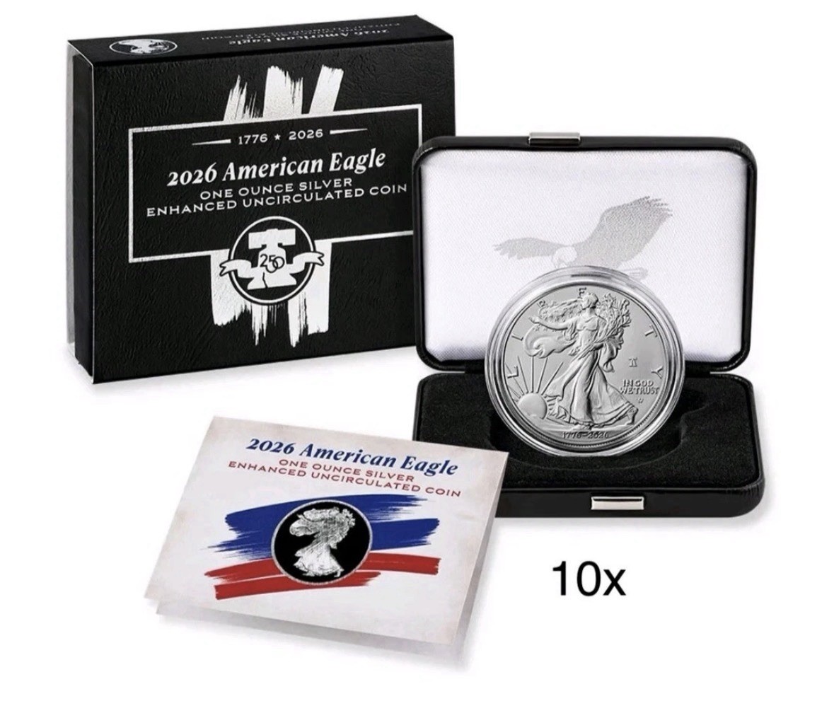 LOT OF 10 - 2026 American Eagle Silver One Ounce Enhanced Uncirculated Coin 26EG