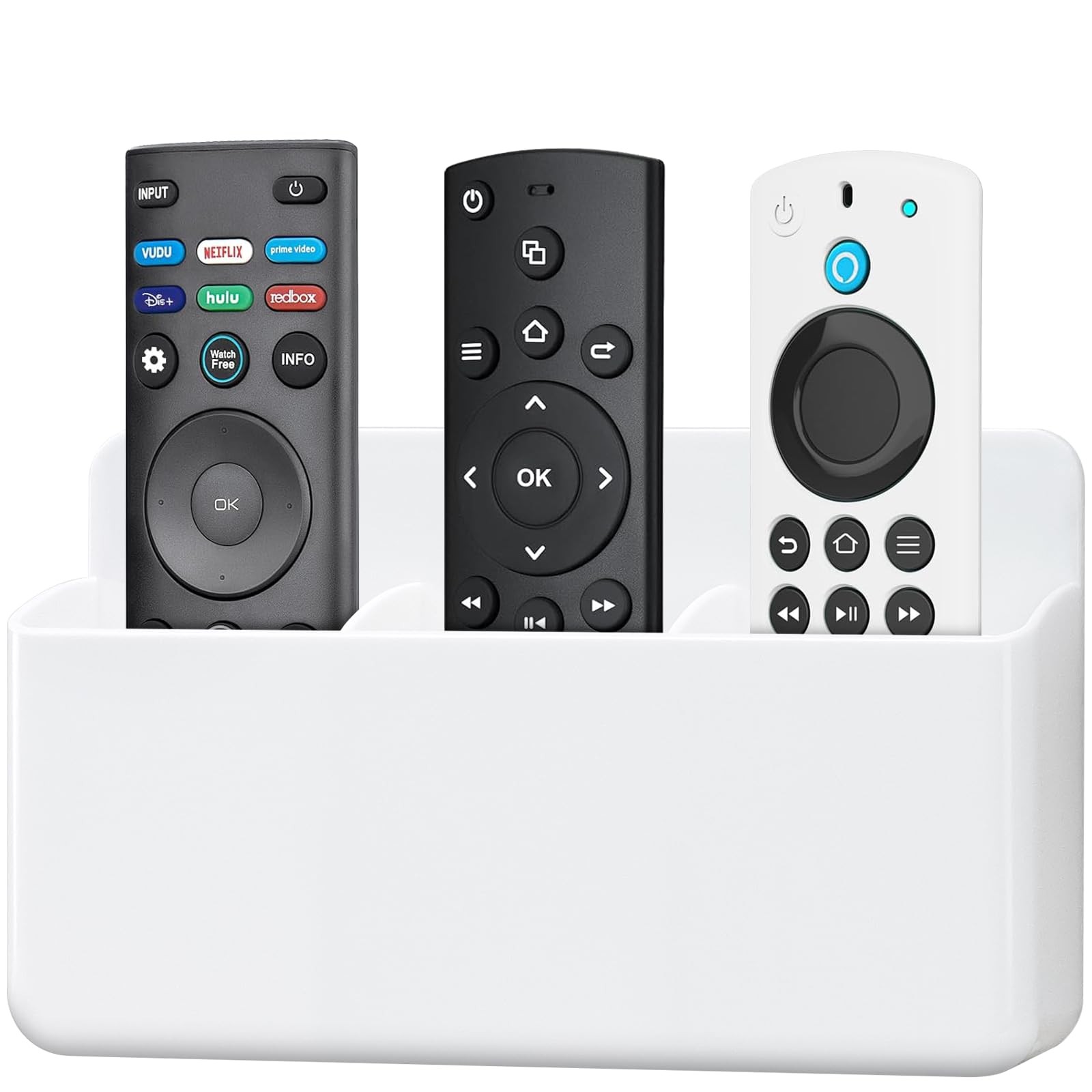 3 Slot Adjustable Remote Holder Wall Mount TV Phone Charging Adhesive White