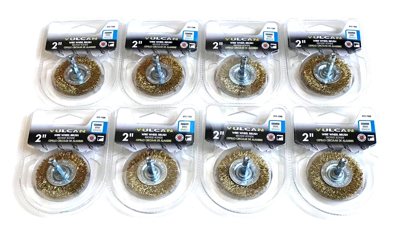 8 VULCAN 2" COARSE STEEL WIRE BRUSH WHEELS 1/4" QUICK CHANGE HEX SHANK 7306