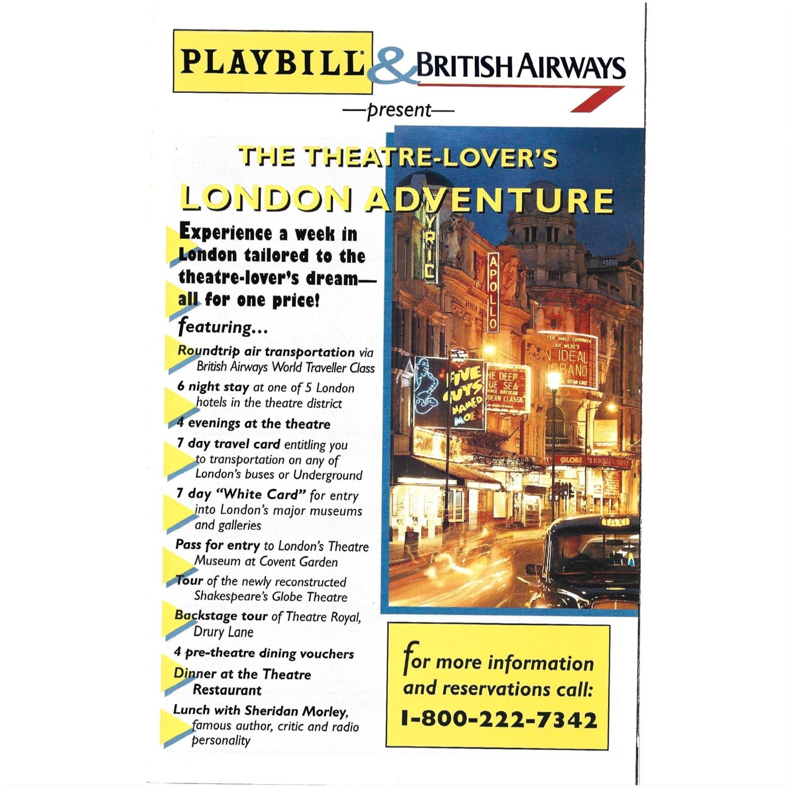 Playbill British Airways Theatre Lovers London Adventure 1990s  Vintage Print Ad