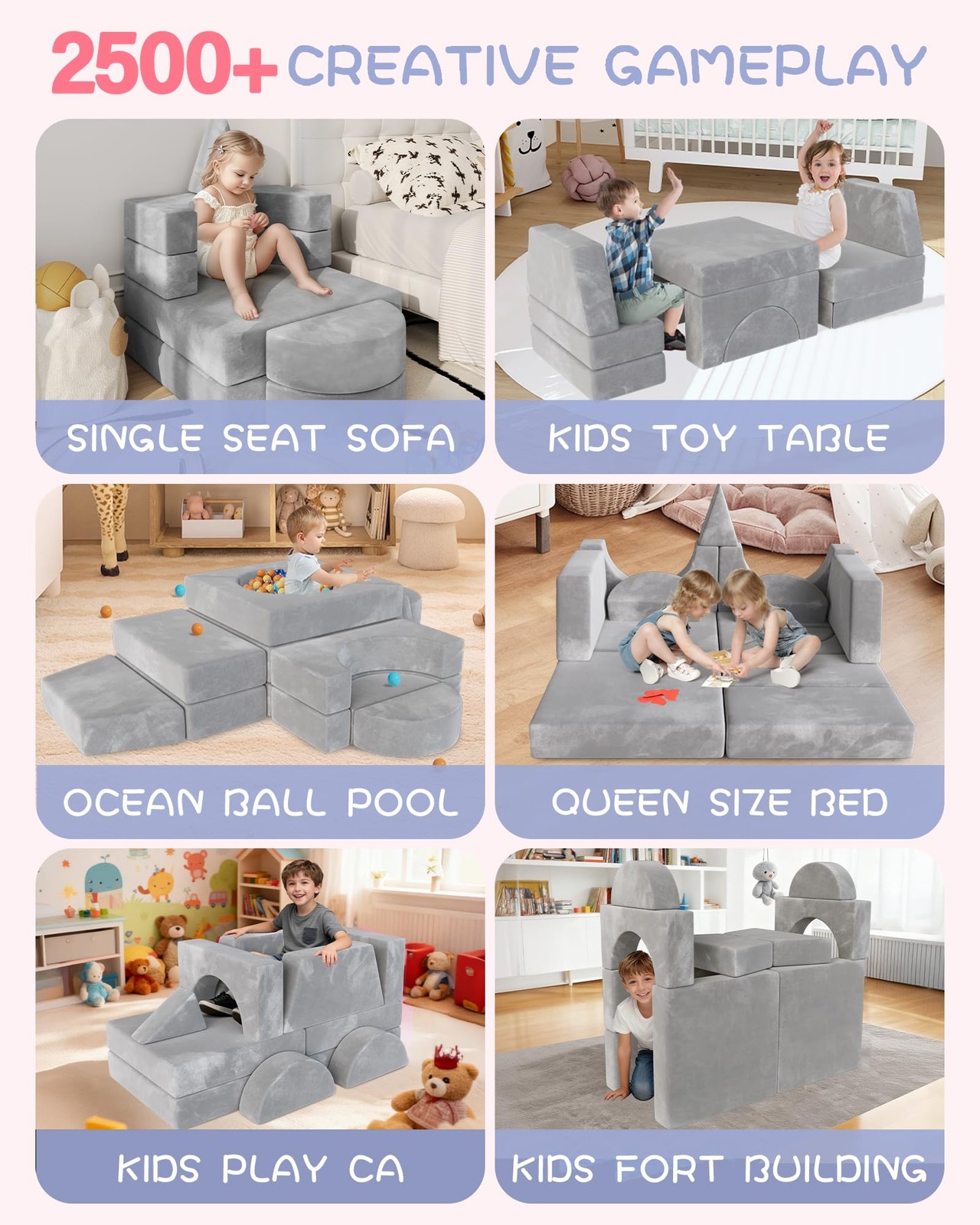 15pcs Modular Kids Play Couch, Kids Couch for Toddler & Children, Toddler cou...