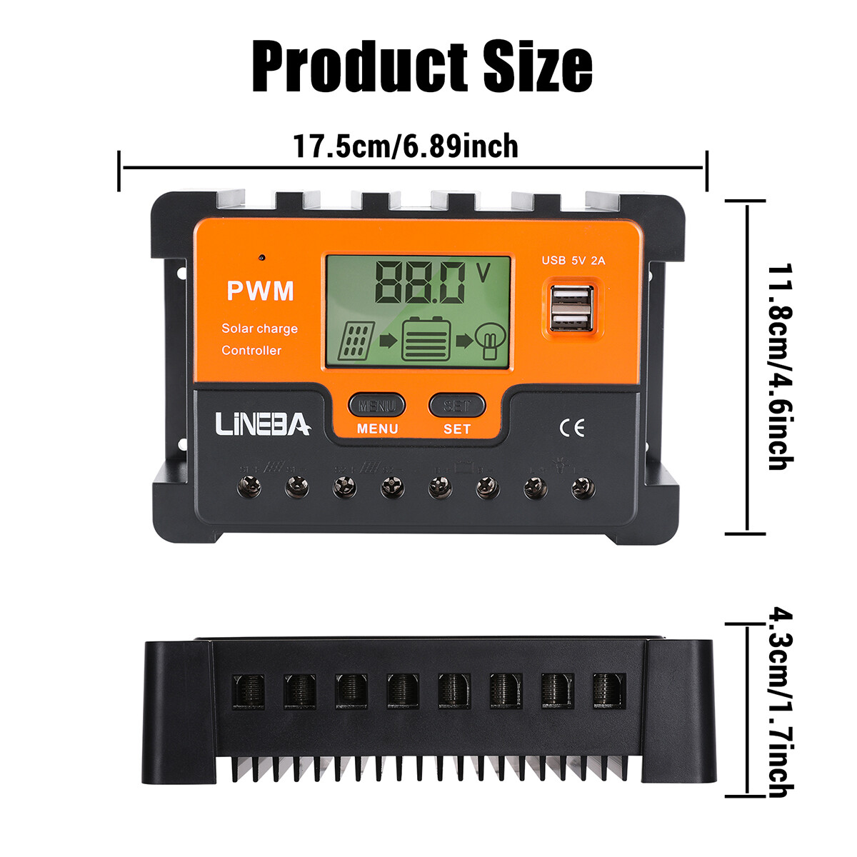 100A Solar Panel Regulator 2 USB Charge Controller Auto Tracking 12V 24V 48V New