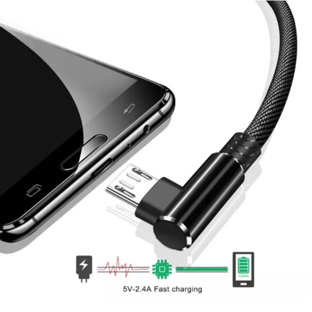 Double 90 Degree Right Angle Micro USB Charge Data Nylon Braided Cable 3/6/10FT
