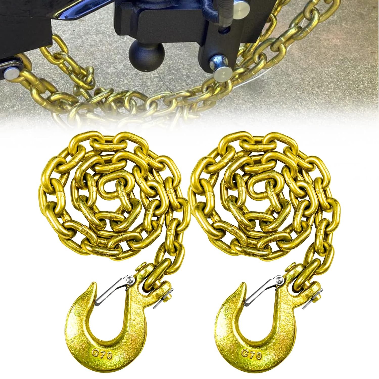 G80 Trailer Safety Chain 35 Inch | TowChain with 3/8'' Clevis Snap Hook | 2-Pack