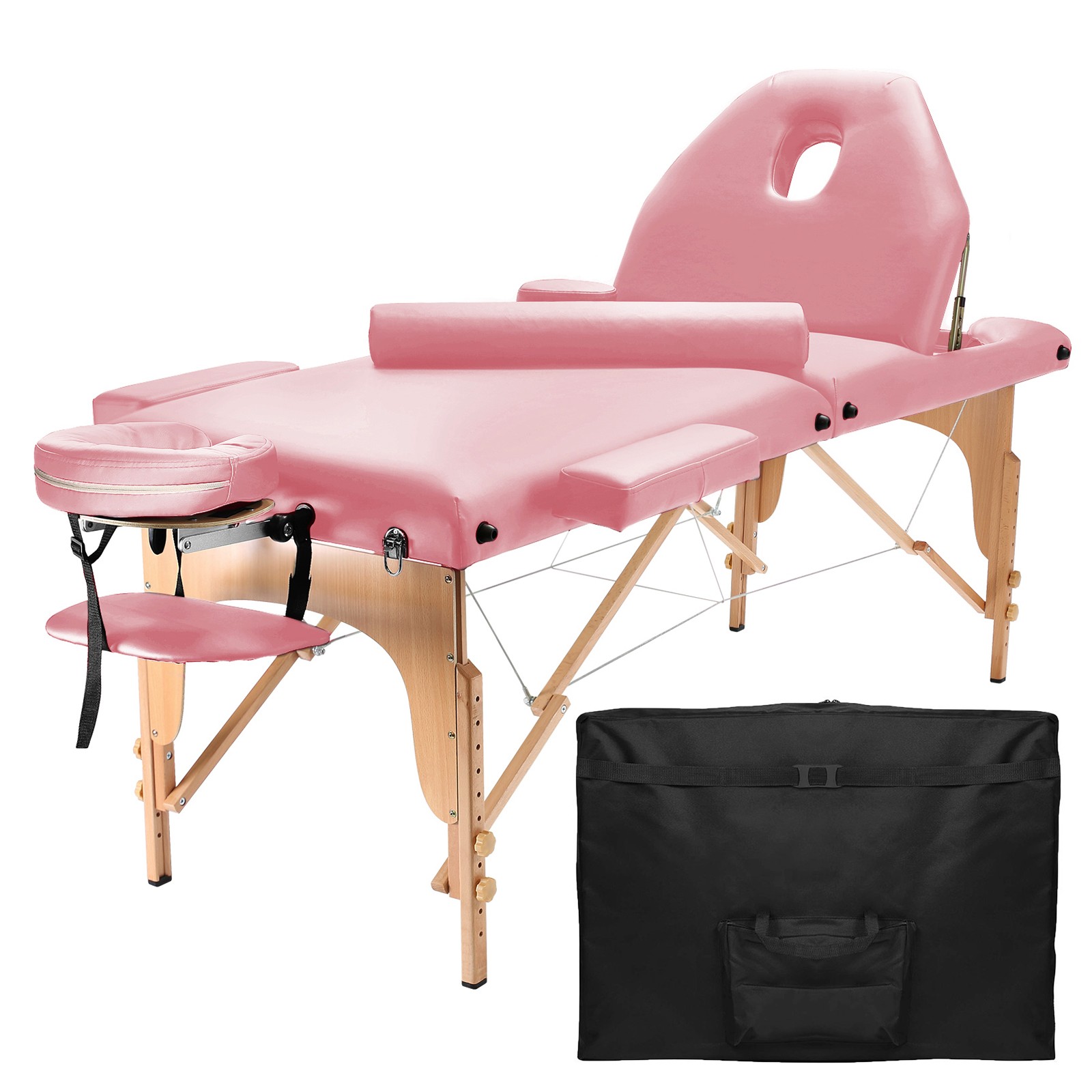Portable Massage Table with Bolster and Tilt Backrest - Pink