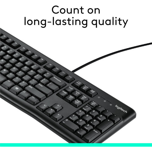 Logitech K120 Wired USB Keyboard Full Size Spill Resistant for PC Windows