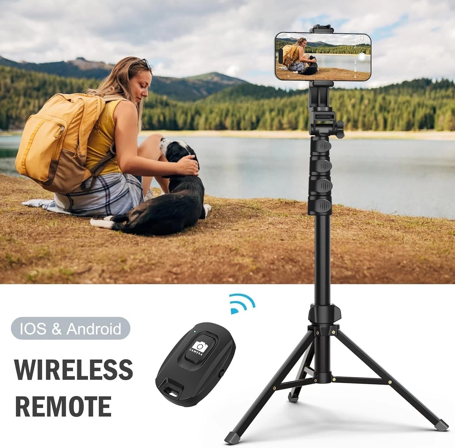 64” Adjustable Tripod with Remote for Cell Phone & Camera - Sturdy & Stable