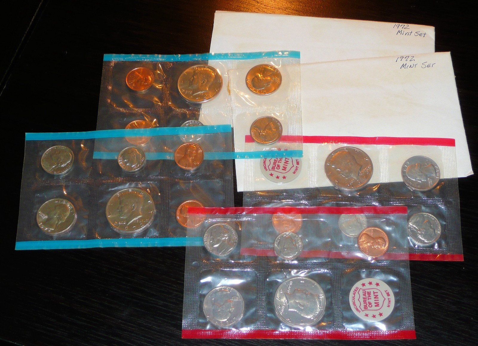 TWO 1972 Uncirculated Coin Sets U.S. Mint Sets - Original Government Cellophane