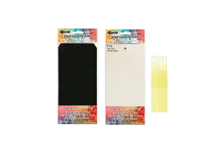 Dylusions #10 Journaling Tags Bundle - 10 Black & 10 Mixed Media 8.5"x4"...