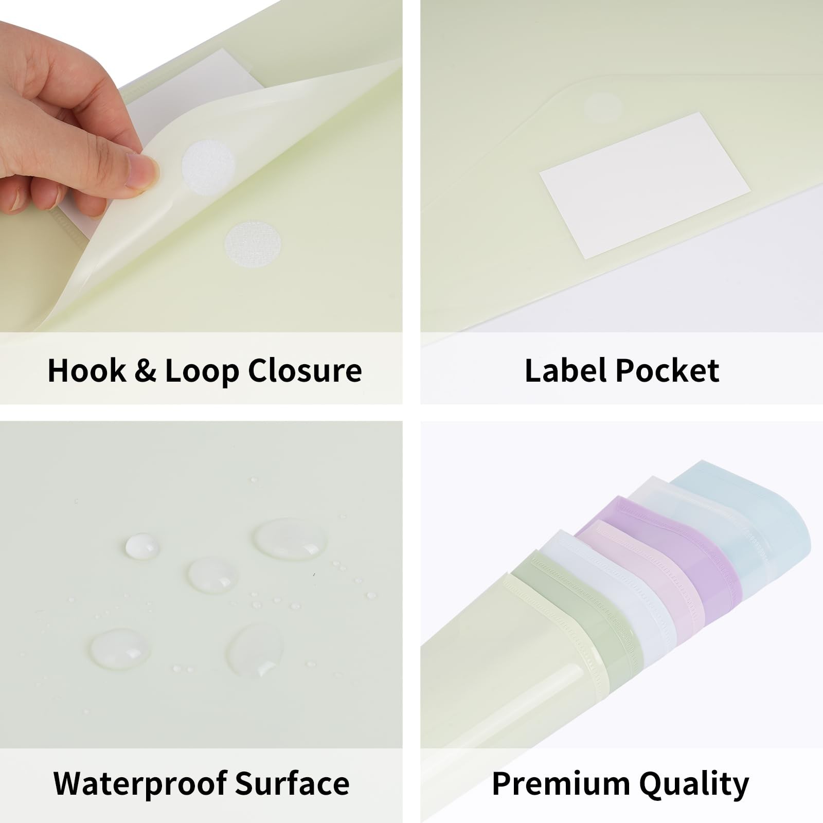 7pcs Plastic Envelopes, Plastic File Folders for Documents, Hook & Loop Closu...