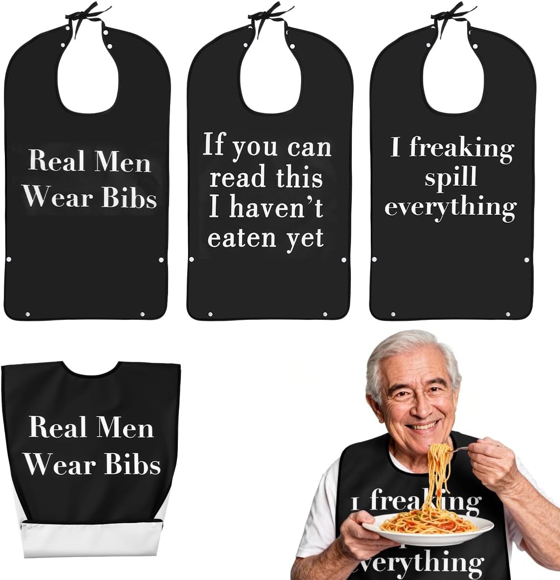 3 Pcs Funny Adult Bibs for Men Washable Waterproof Adult Bib for Eating with Cru