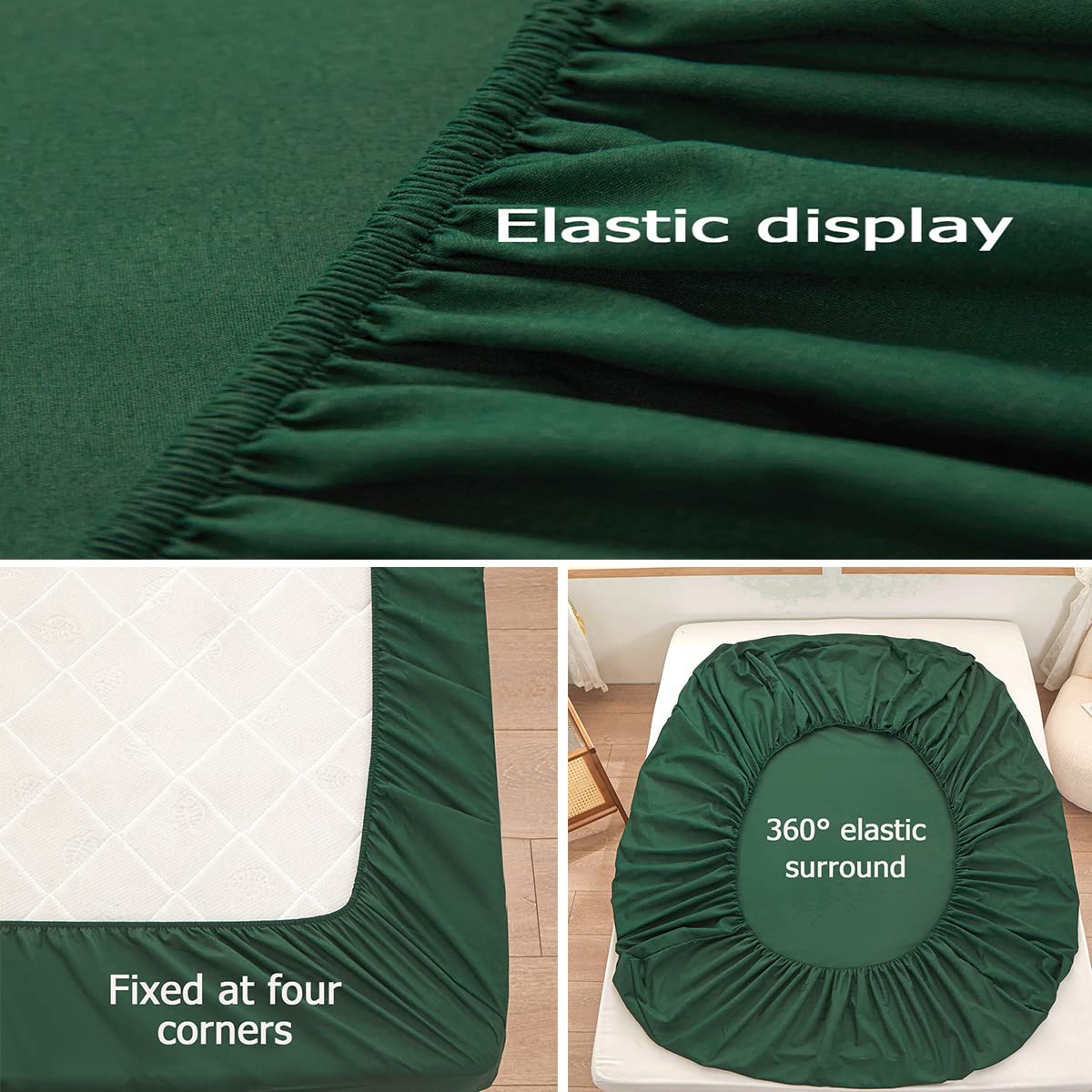 Twin Fitted Sheet Only Dark Green Deep Pocket Microfiber Soft Bedding 1 Piece