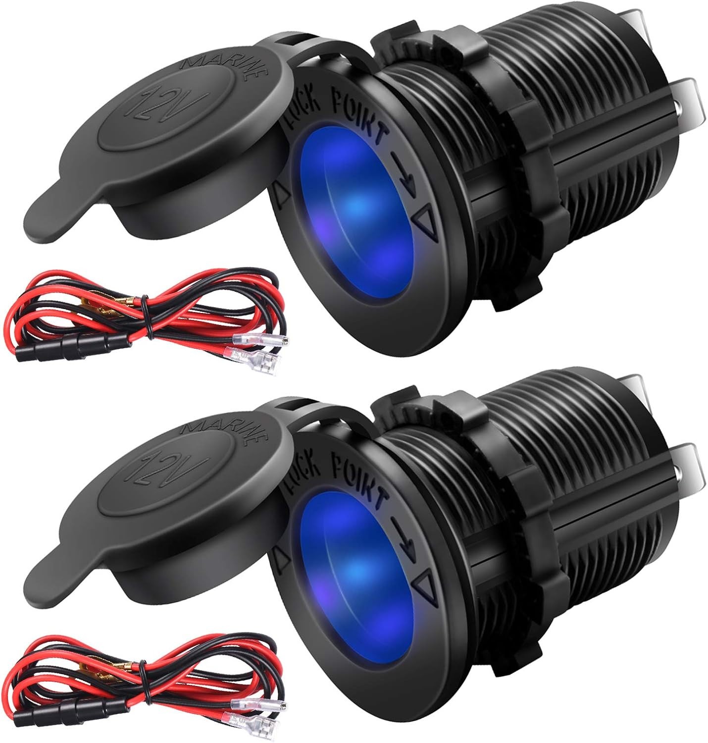 12V Cigarette Lighter Socket, 2 Pack Car Marine Motorcycle ATV RV Lighter Power1