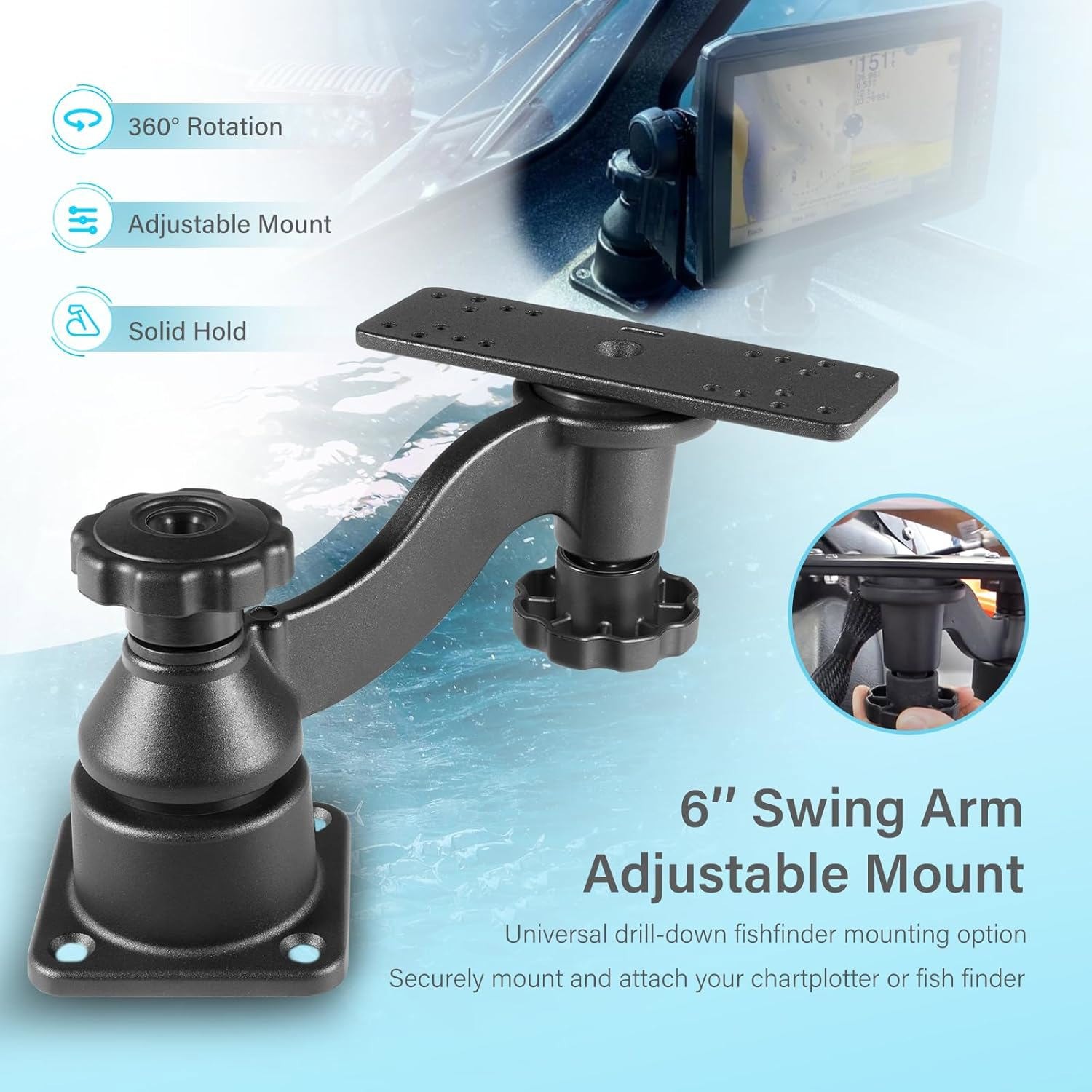 Fishfinder Mount with 6-inch Swing Arm for Fishfinders& Chartplotters for Garmin