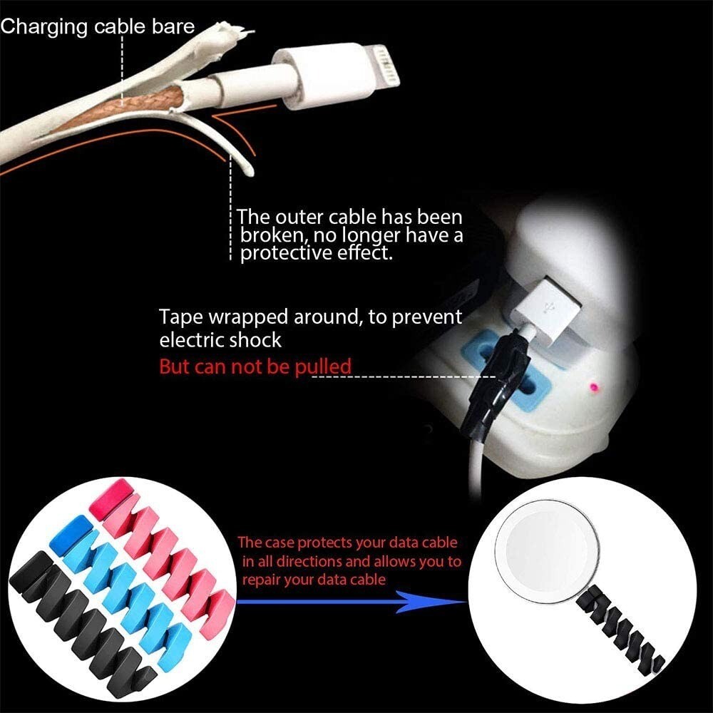 7pcs Cord Silicone Spiral USB Cable Protector Saver for iPhone Android