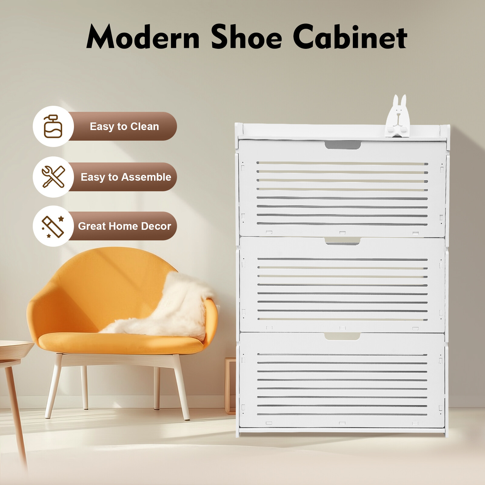70*17*109cm White Entryway Shoe Storage Cabinet 3-Layer Modern Shoe Organizer