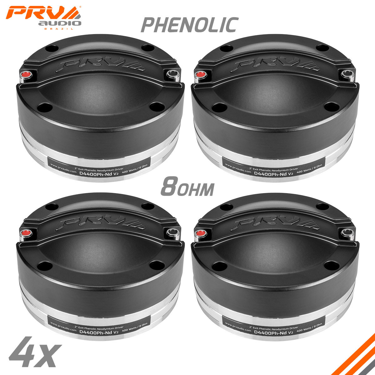 4x PRV Audio Driver 2" Midrange Phenolic D4400Ph-Nd v2 PRO Audio 1600 Watts