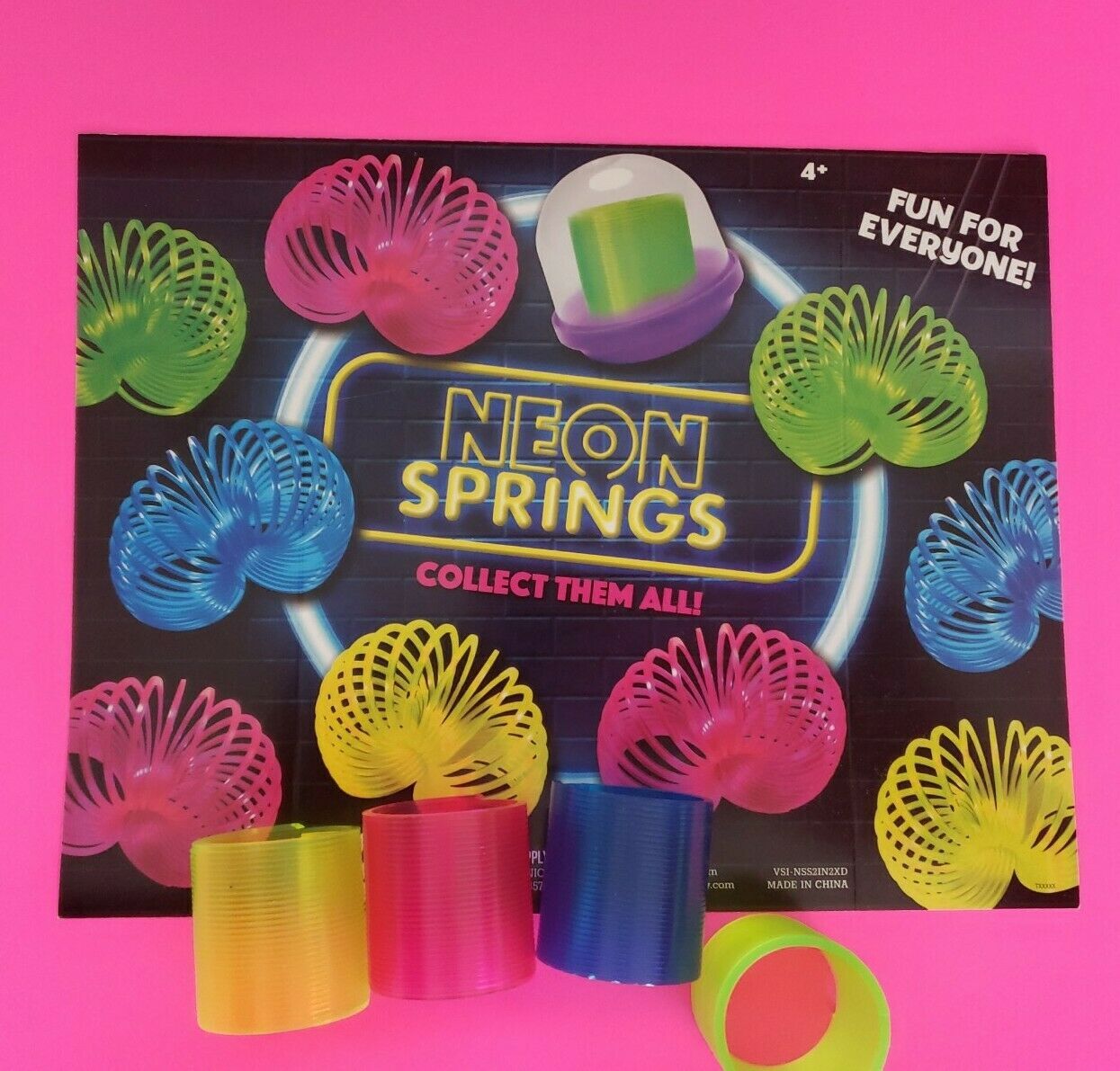 Neon Spring Toy Charm Plastic Autism Fun Toy 4 Bright Colors and Display Card