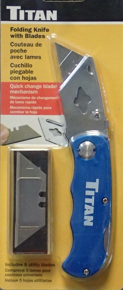 11018 TITAN Folding Knife Pocket Clip w/ 5 Utility Blades - Quick Change (BN41)